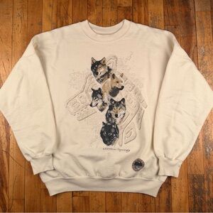 Vintage 90s art wolf sweatshirt manitou springs 50/50 one size fits all